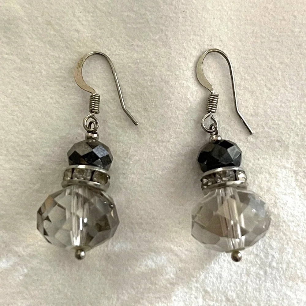 Unbranded Drop Earrings Womens OS Clear Grey Glam Crystal Faceted Dangle‎ Beads